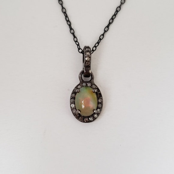 Adornia Sterling Silver Opal 1CTW & Diamond 0.30CTW Pendant...